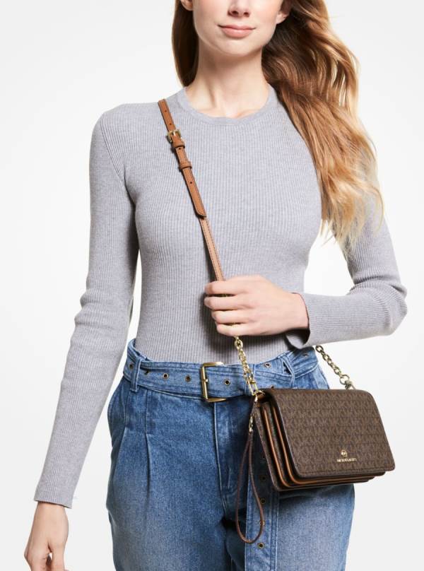 Damske Crossbody Kabelka Michael Kors Jet Set Large Logo Čokoláda Žlté - Kabelky Michael Kors Levně | WJZSH-6580